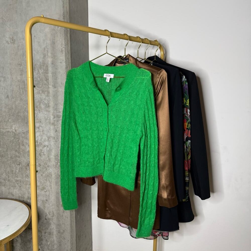 COS Cable-Knit Mohair Button Front Cardigan in Bright Green - Picture 6 of 15